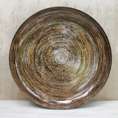 Lacquered bamboo plate, 'The Earth Pulsates' - Lacquered bamboo plate
