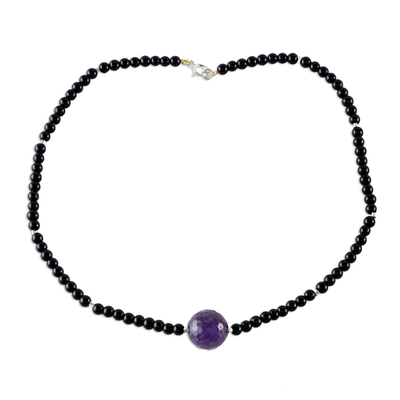 Perlenkette aus Onyx und Amethyst, 'Brilliant' - Einzigartige Perlenkette aus Amethyst und Onyx