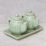Celadon ceramic cruet set, 'Inseparable' - Thai Celadon Ceramic Cruet Set (Pair)