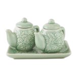 Celadon ceramic cruet set, 'Inseparable' - Thai Celadon Ceramic Cruet Set (Pair)