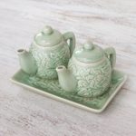 Celadon ceramic cruet set, 'Inseparable' - Thai Celadon Ceramic Cruet Set (Pair)