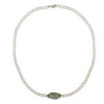 Pearl and jade pendant necklace, 'Touch of Life' - Handcrafted Pearl and Jade Necklace