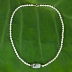 Pearl and jade pendant necklace, 'Touch of Life' - Handcrafted Pearl and Jade Necklace