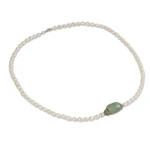 Pearl and jade pendant necklace, 'Touch of Life' - Handcrafted Pearl and Jade Necklace