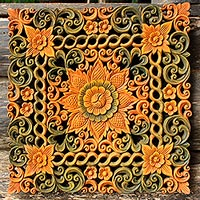 Panel en relieve de teca, 'Floral Arc' - Panel en relieve de teca
