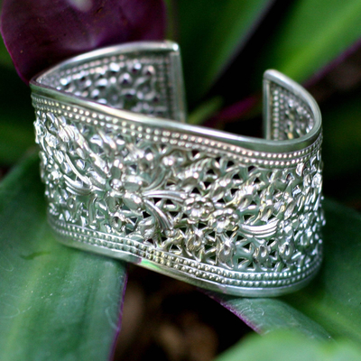 Sterling silver cuff bracelet - Lanna Shield | NOVICA