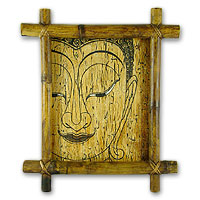 'Mildly Smile' - Framed Stylized Portrait of Buddha's Smile