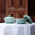 Celadon ceramic bowls with lids, 'Lotus Leaves' (pair) - Celadon ceramic bowls with lids (Pair) (image 2b) thumbail