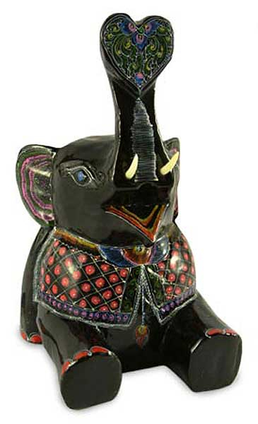 Lacquered wood statuette, 'Elephant Charm' - Lacquered wood statuette