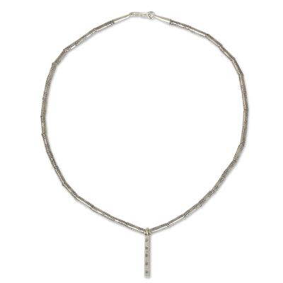Silver choker, 'Bar of Life' - Hand Made Silver Pendant Necklace
