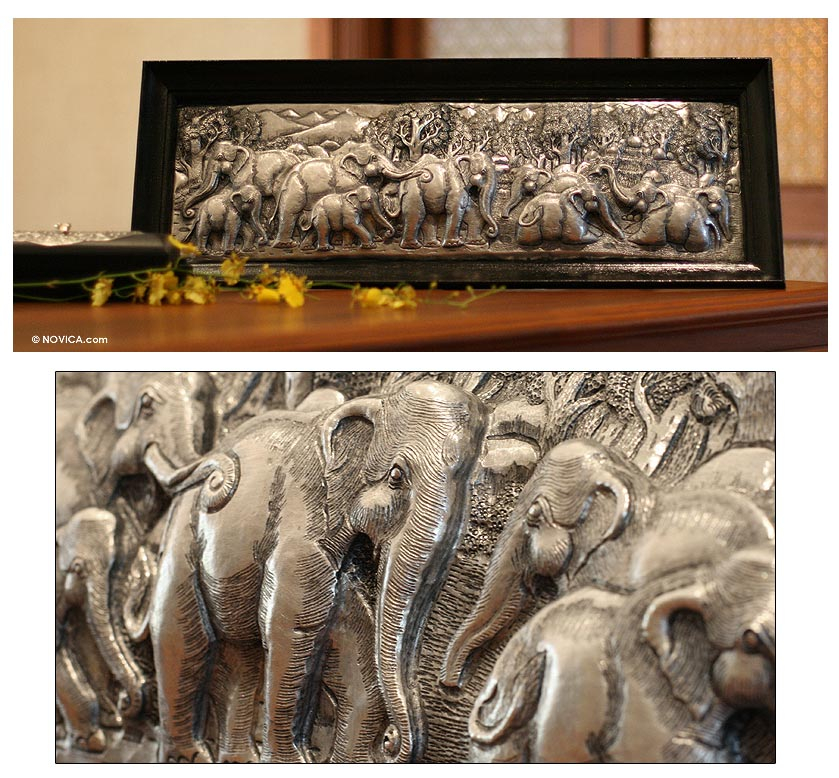 UNICEF Market | Aluminum repousse panel - Elephant Migration