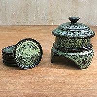 Lacquered coasters, Jade Jungle (set for 6)