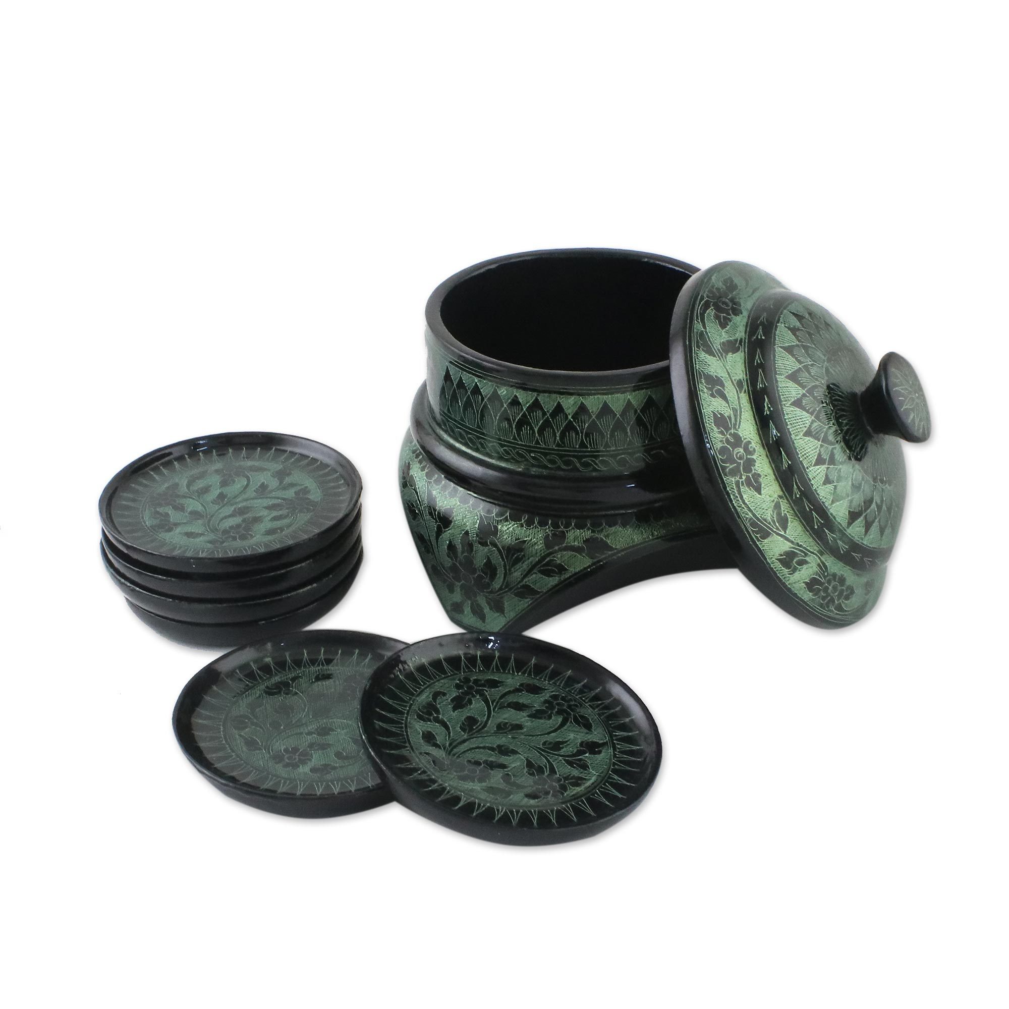 Lacquered Mango Wood Coasters (Set for 6) Jade Jungle NOVICA