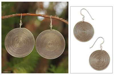 Sterling silver dangle earrings, 'The Maze' - Hill Tribe Sterling Silver Dangle Earrings