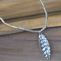Silver pendant necklace, 'Leaf of Peace'