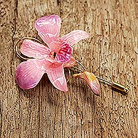 Stickpin chapado en oro de orquídea natural, 'Orquídea eterna' - Pin de broche chapado en oro de flor natural único