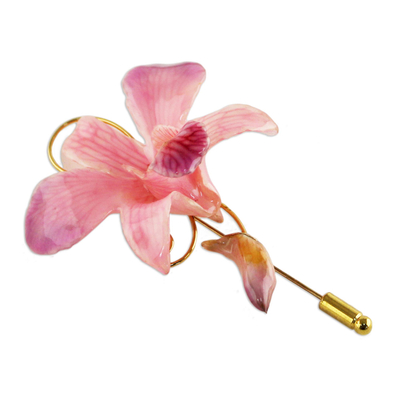 Unique Natural Flower Gold Plated Brooch Pin