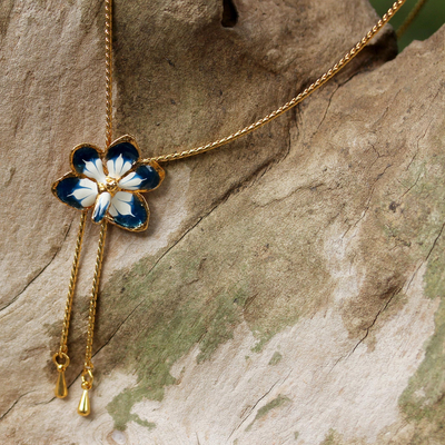 Natural orchid flower necklace, 'Blue Blossom' - Hand Crafted Flower Necklace