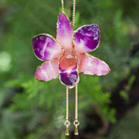 Chandler Orchid Flower Necklace Long Blossom Simulated Pearl Long