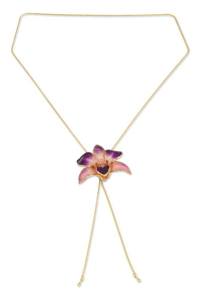 Natural orchid flower necklace, 'Purple Perfection' - Natural Orchid Flower Necklace