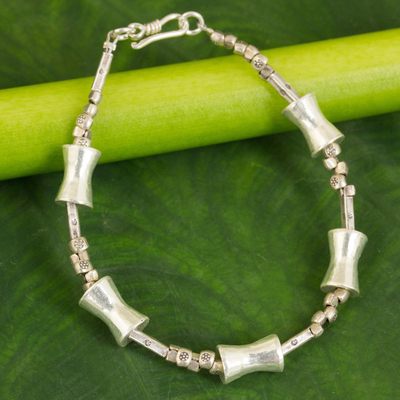 Silver beaded bracelet, 'Sterling Integrity' - Unique Hill Tribe Silver Bracelet