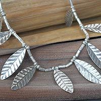 Silver waterfall necklace, 'Lucky Leaves' - Silver waterfall necklace