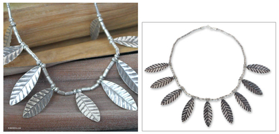 Silver waterfall necklace, 'Lucky Leaves' - Silver waterfall necklace