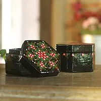 Lacquered boxes, Floral Octagons (pair)