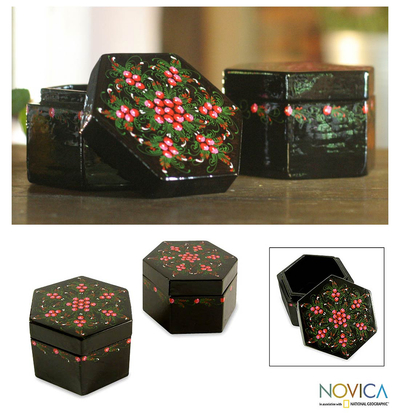 Lacquered boxes, Floral Octagons (pair)