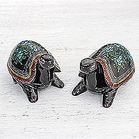 Lackierte Boxen, „Glücksschildkröten“ (Paar) - Handgefertigte dekorative Lackboxen (Paar)
