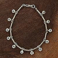 Silver charm bracelet, 'Dainty Blossoms' - Silver Flower Bracelet with Charms
