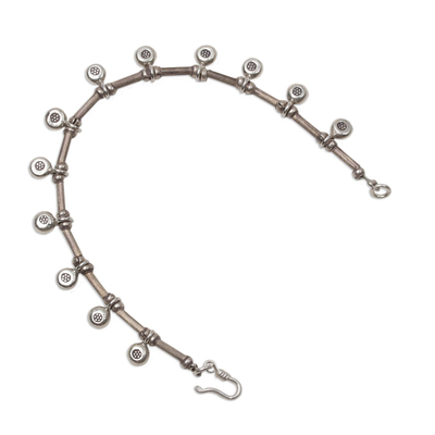 Silver charm bracelet, 'Dainty Blossoms' - Thail Hill Tribe Silver Charm Bracelet