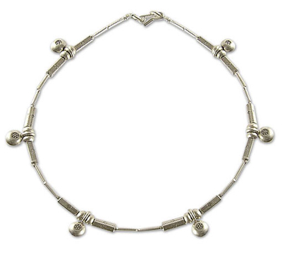 Silver anklet, 'Dainty Blossoms' - 950 Silver Charm Anklet