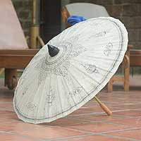 Saa paper parasol, 'Enchanted Sun' - Thai Saa Paper Parasol with Handpainted Motifs
