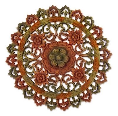 Teak relief panel, 'The Heart is a Flower' - Teak relief panel