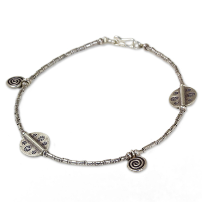 Silver anklet, 'Jungle Dance' - Hill Tribe Silver Charm Anklet