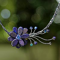Lapis Lazuli Flower Necklace,'Midnight Sea'