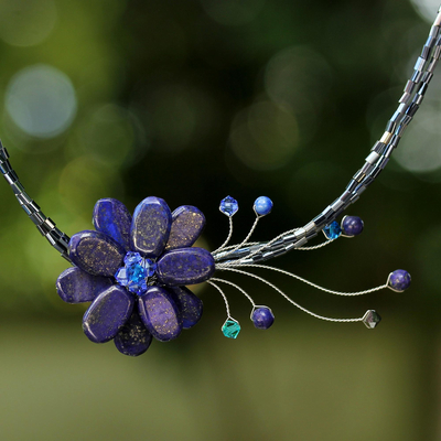 Gargantilla de lapislázuli, 'Mar de Medianoche' - Collar de flores de lapislázuli
