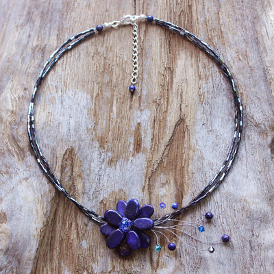 Lapis lazuli choker, 'Midnight Sea' - Lapis Lazuli Flower Necklace