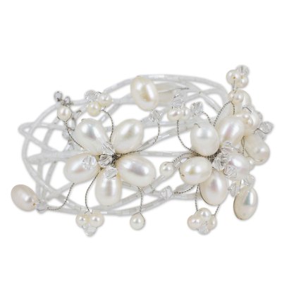 Pearl wrap bracelet, 'Garland' - Hand Made Pearl Wrap Bracelet