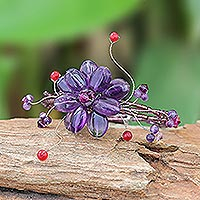 Amethyst wrap bracelet, 'Lilac Bouquet' - Beaded Amethyst Bracelet from Thailand