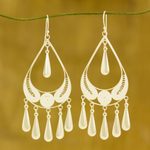 Sterling silver filigree earrings, 'Mystic Rain' - Handcrafted Sterling Silver Chandelier Earrings