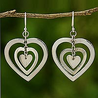 Sterling silver heart earrings, 'Hypnotic Love'