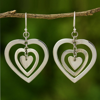 Sterling silver heart earrings, 'Hypnotic Love' - Sterling silver heart earrings