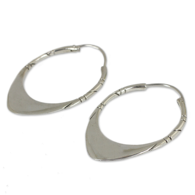 Silver hoop earrings, 'Silver Boomerang' - 950 Silver Hoop Earrings