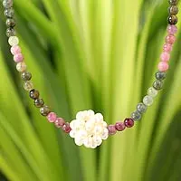 Pearl and tourmaline necklace, 'Ivory Chrysanthemum'