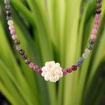 Pearl and tourmaline necklace, 'Ivory Chrysanthemum' - Beaded Tourmaline and Pearl Necklace