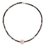 Pearl and tourmaline necklace, 'Ivory Chrysanthemum' - Beaded Tourmaline and Pearl Necklace
