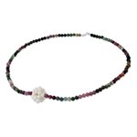Pearl and tourmaline necklace, 'Ivory Chrysanthemum' - Beaded Tourmaline and Pearl Necklace