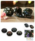 Lacquered wood boxes, 'Summer Phlox' (set of 4) - Unique Floral Mango Wood Decorative Boxes (Set of 4)